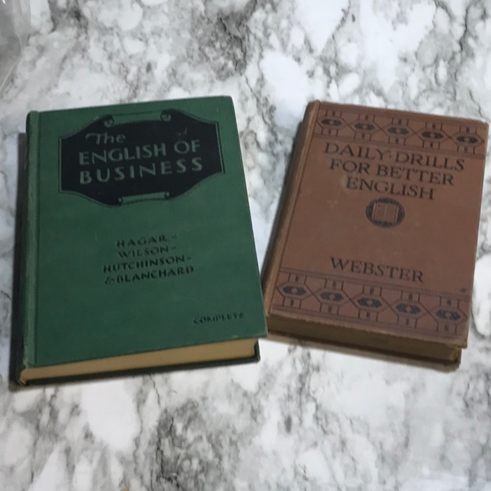 2 books from 1930s Daily Drill for Better English and English for Business HC